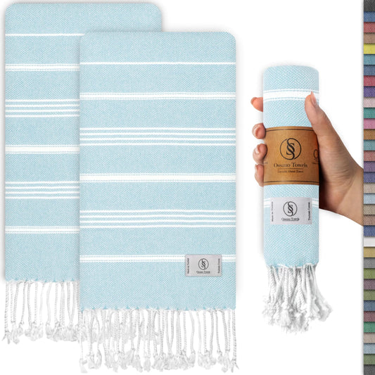 Set of 2 Light Blue Striped Towels - Kia Day Design
