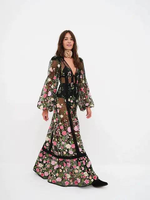 Long Sleeve V-Neck Dress - Kia Day Design