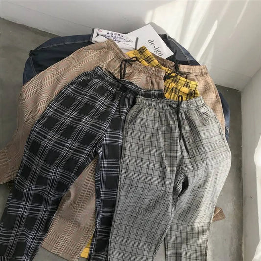 Women Streetwear Plaid Pants - -