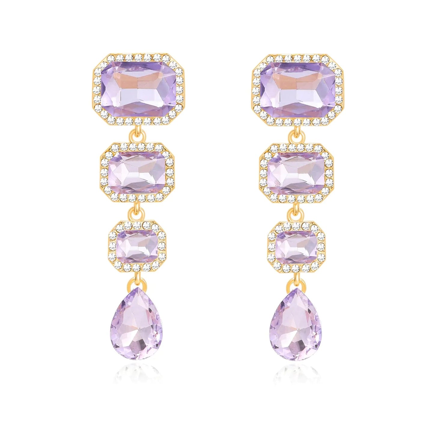 Purple Teardrop Crystal Rhinestone Drop Dangle Earrings - Kia Day Design