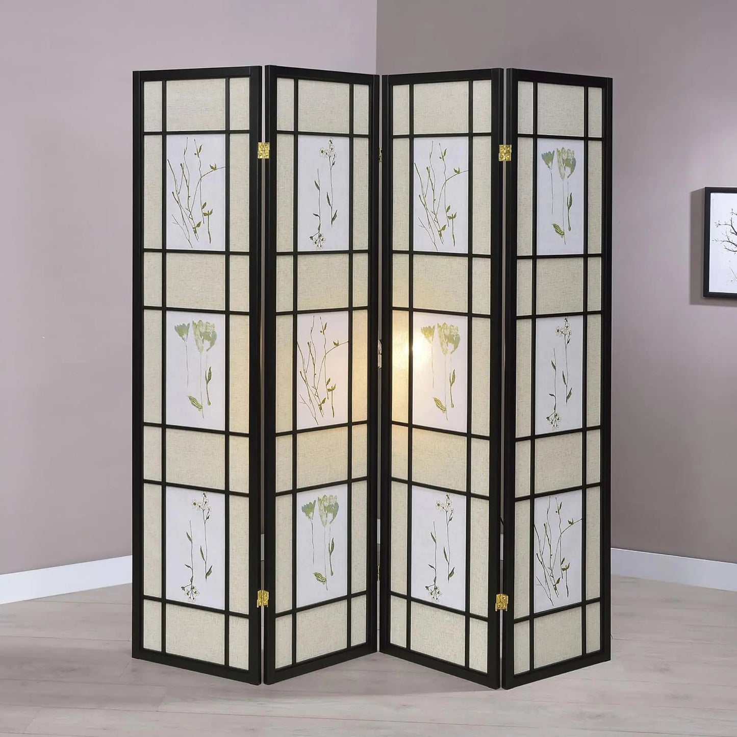 Floral 4 Panel Room Divider - - room divider