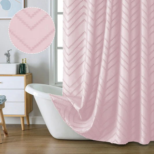 Blush Pink Chevron Textured Extra Long Fabric Shower Curtain - Kia Day Design