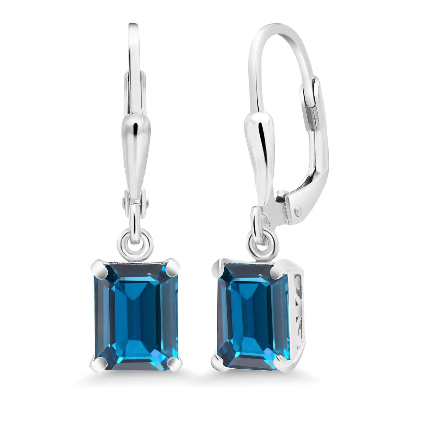 Gem Stone King 8X6MM Emerald Cut Gemstone Birthstone Leverback Drop Dangle Earrings For Women | 925 Sterling Silver | Fine Jewelry Gifts for Her Mom Women Wife