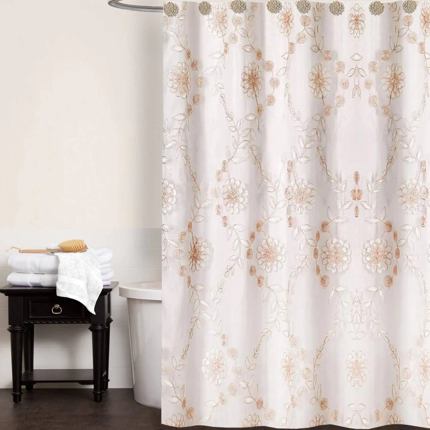 Beige Rose Vine Bath Shower Curtain - Kia Day Design