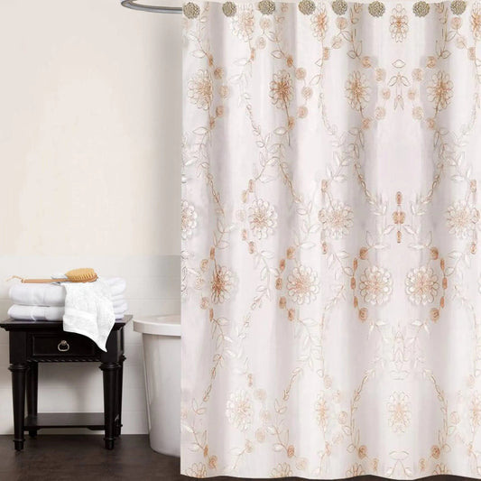 Beige Rose Vine Bath Shower Curtain - Kia Day Design