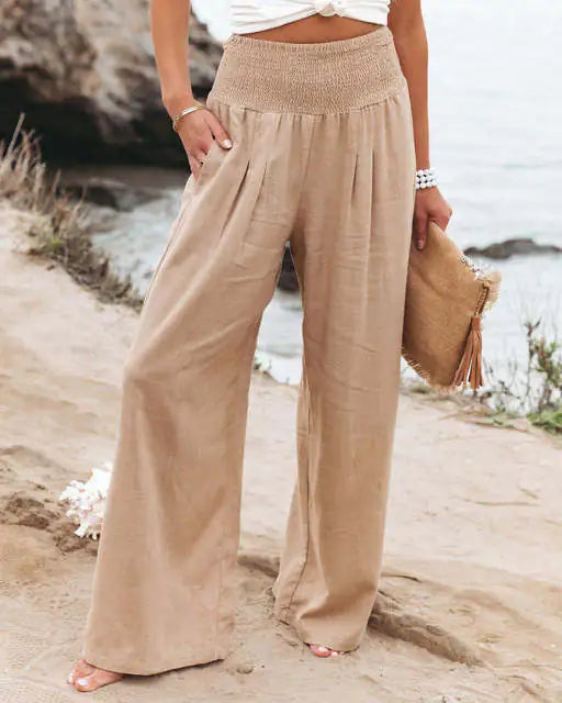Cotton Linen Pockets Long Trousers - Kia Day Design