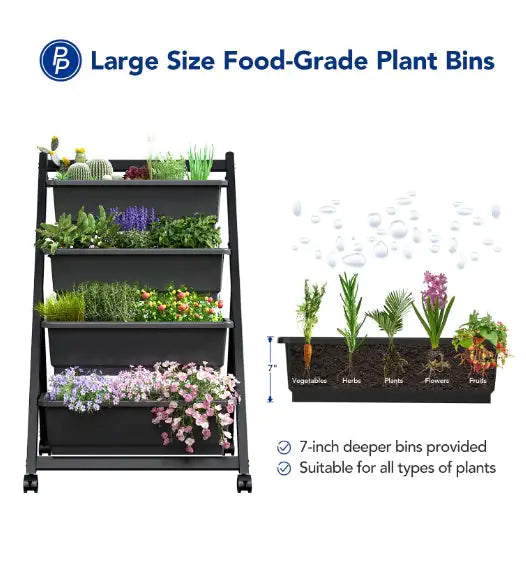 4 Tier Vertical Wheeled Garden Bed - - planter
