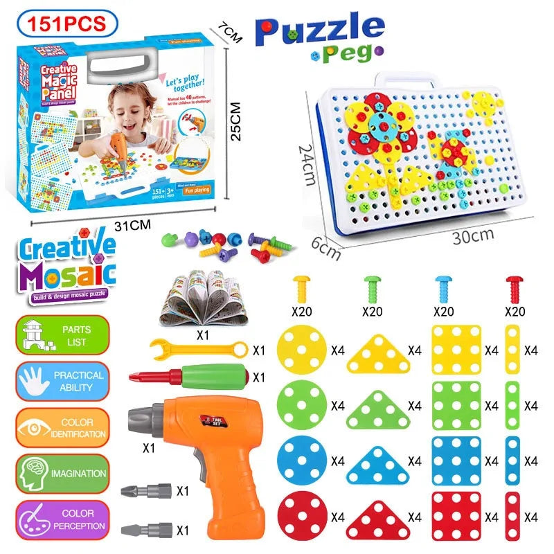 3D Mosaic Puzzle Building Set with Tools - 151PCS With Box 151 Pieces - toy