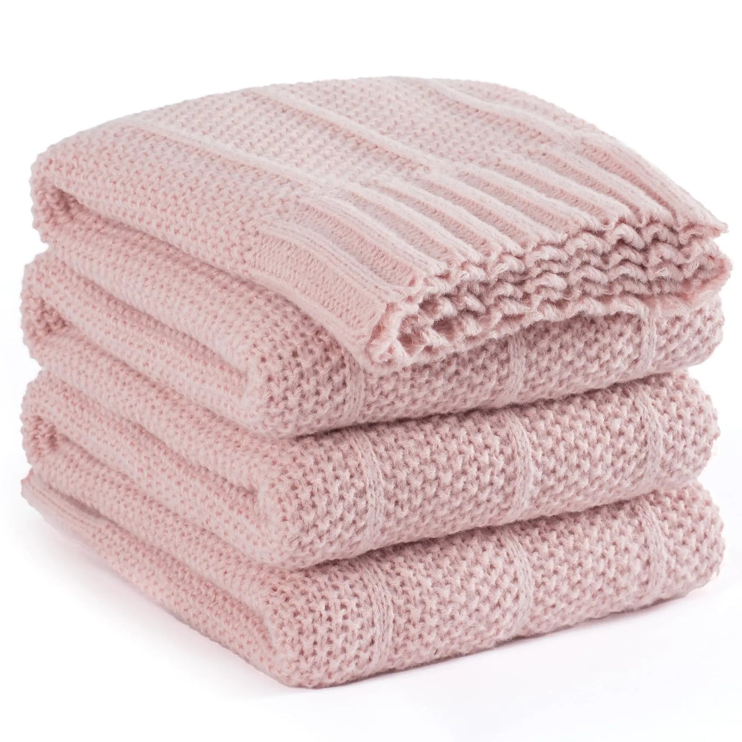 Carriediosa Knit Throw Blanket for Couch 50" X 60"Soft Cozy Stripe Pattern Cable Knitted Throws Fall Fluffy Textured Solid Home Decor Blankets Couch Cover for Bed SofaDusty Pink Kia Day Design