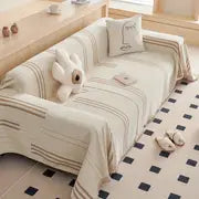 Soft Chenille Sofa Throw with Tassels and Washable Cover - Beige - Couch cover