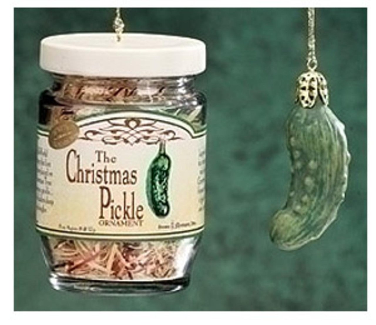 2-Piece Christmas Pickle And Decorated Glass Jar Hanging Ornament - - Christmas >> Ornaments >> Traditions