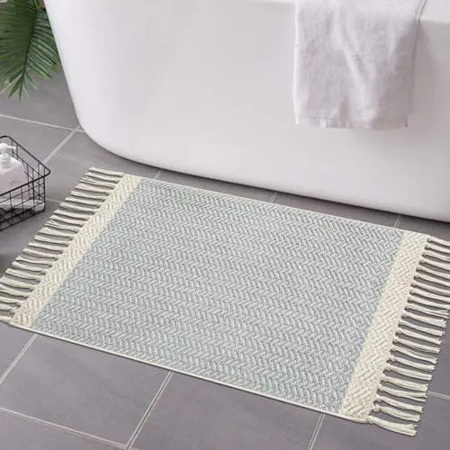 Small Washable Woven Cotton Rug with Tassels - Kia Day Design