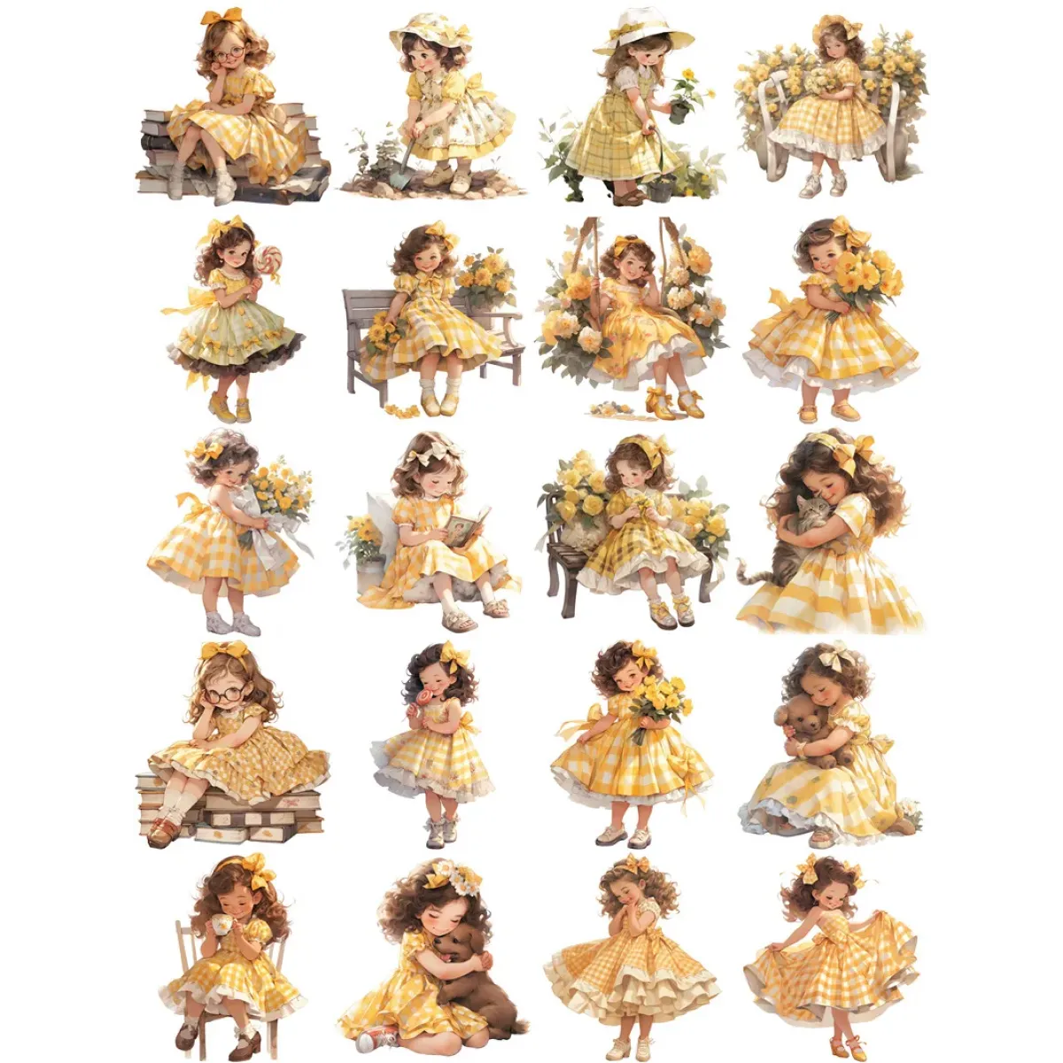20Pcs Yellow Dress Girl Stickers - Cute DIY Scrapbooking Decorative Stickers - -