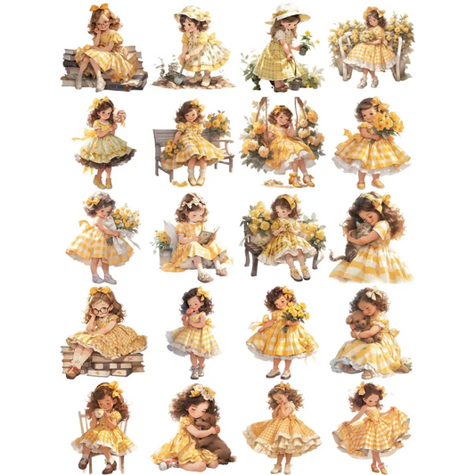 20Pcs Yellow Dress Girl Stickers - Cute DIY Scrapbooking Decorative Stickers - -