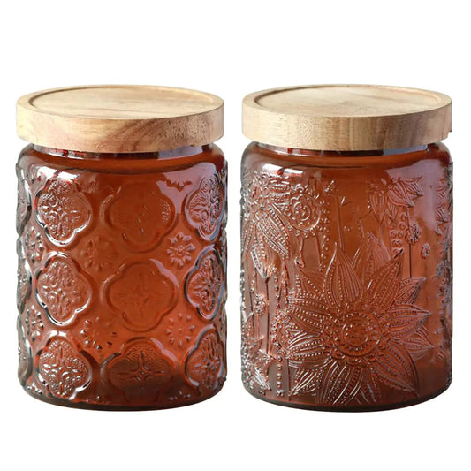 Brown Decorative Glass Jar with Lid Candy Jar Set - Kia Day Design