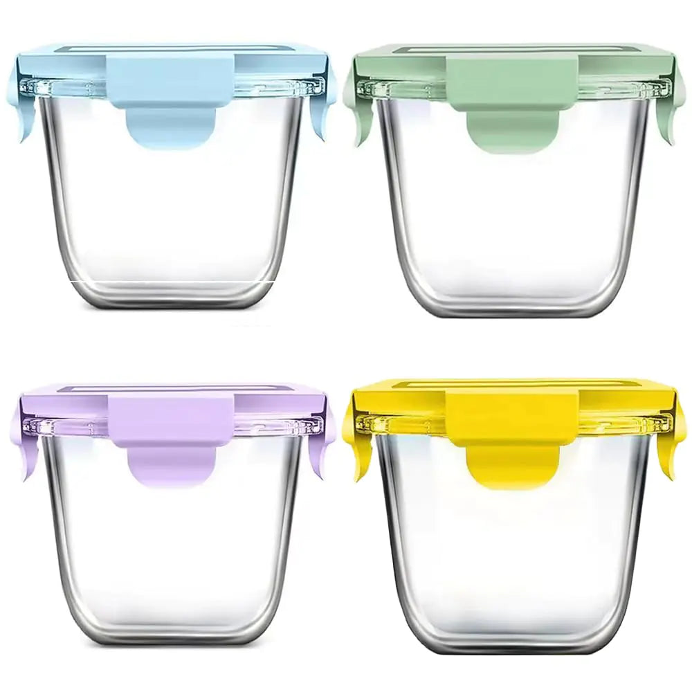 4PC Square Borosilicate Glass Storage Containers with Airtight Lids 28oz - Kia Day Design