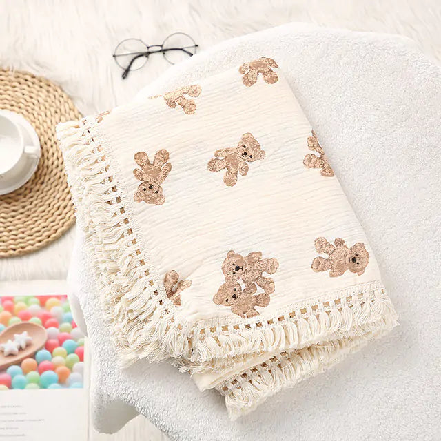 Cute Bear Muslin Cotton Baby Blanket Kia Day Design