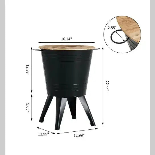 Farmhouse Rustic Distressed Metal Accent Cocktail Table With Wood Top-BLK, Set Of 2 Kia Day Design