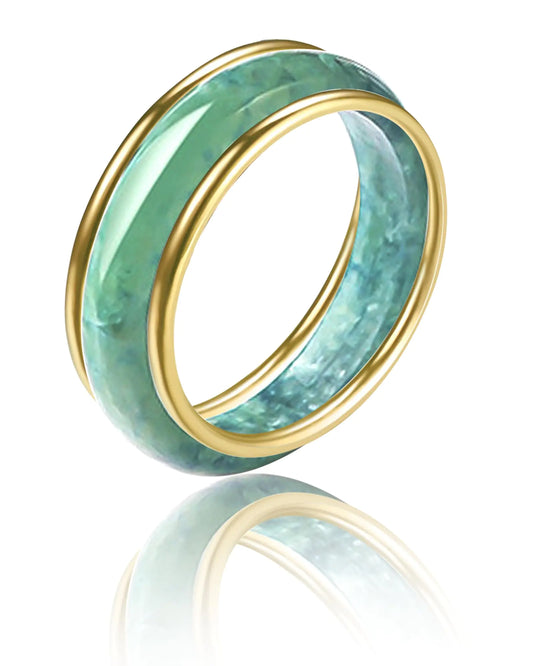 Jade Authentic Jadeite Good Luck Wealth Gold layerde Healing Ring Real Nature Crystal Genuine for Women Jewelry Gifts - Kia Day Design