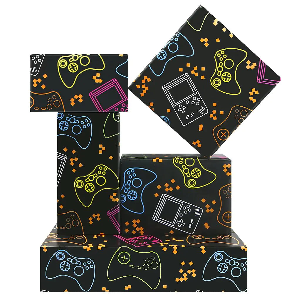 Neon Gaming Birthday Wrapping Paper Sheets - - wrapping paper