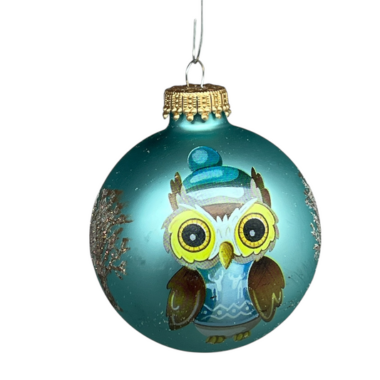 Krebs Value Glass Ball 4 pack - Powder Blue Owls - - Christmas >> Ornaments >> Glass