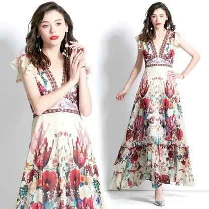 Floral High Waist Women Casual Sun Dress Sleeveless Casual Summer Maxi Dress