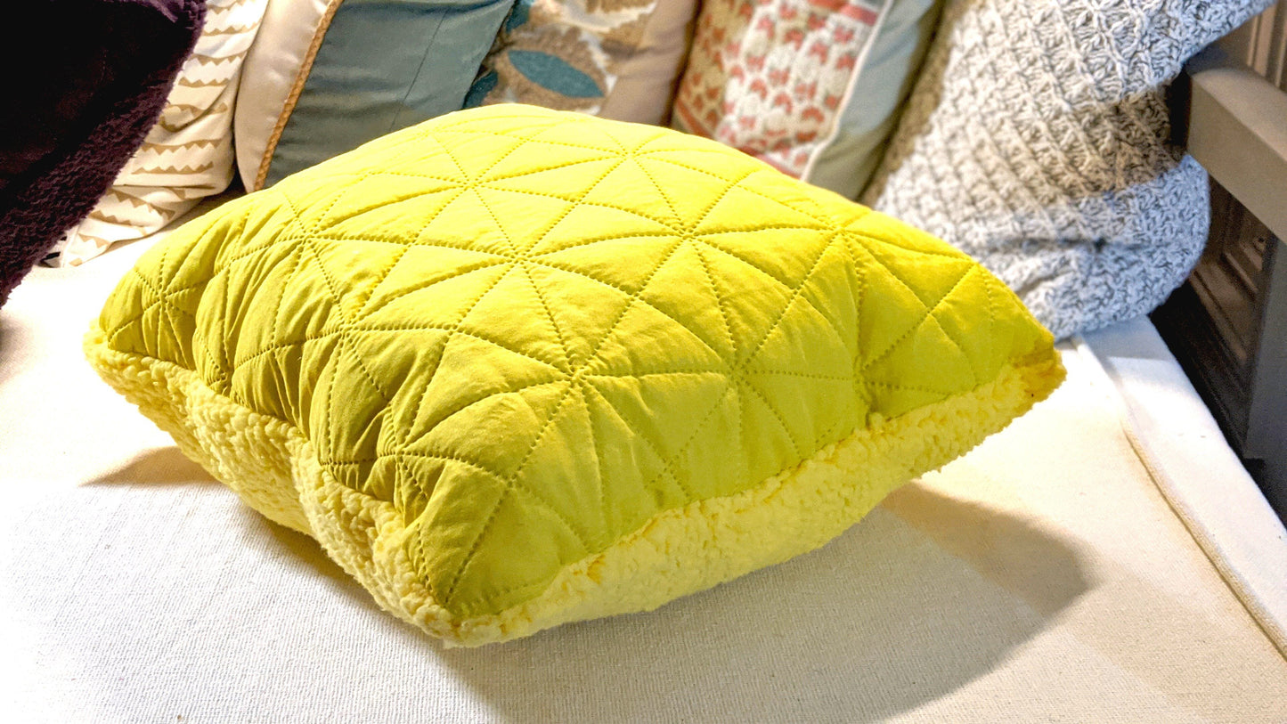 DaDa Bedding Hand-Made Tuscan Sun Yellow Sherpa Backside Quilted Throw Pillow - 18" x 18" - - Throw Pillows