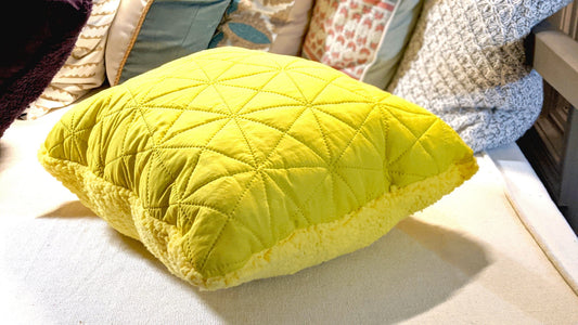 DaDa Bedding Hand-Made Tuscan Sun Yellow Sherpa Backside Quilted Throw Pillow - 18" x 18" - - Throw Pillows