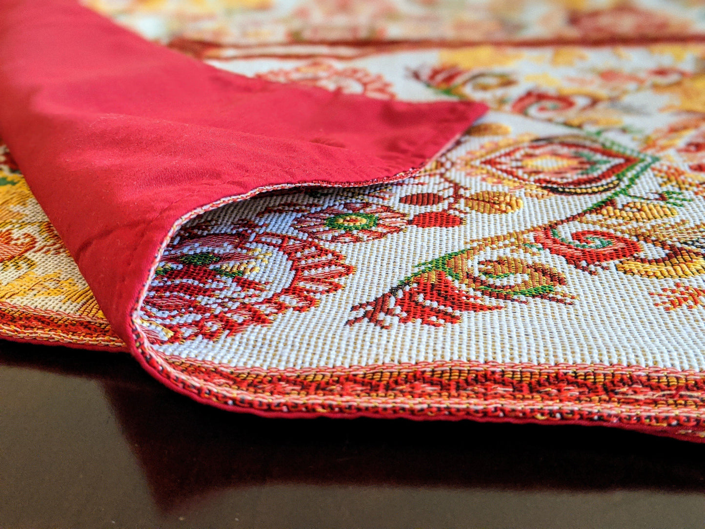 Tache Burgundy Ornate Paisley Woven Tapestry Placemats - Eclectic Modern Dining Set (18194) - - Placemat