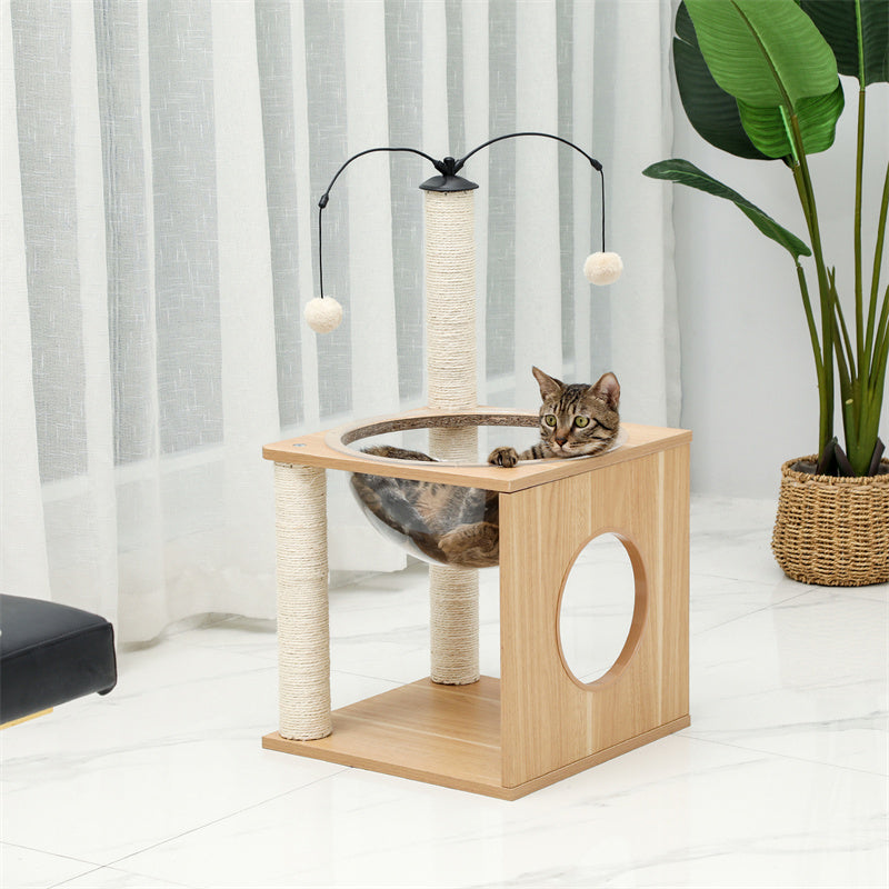 Wood Cat Tree House Tower Sisal Scratching Post Space Capsule