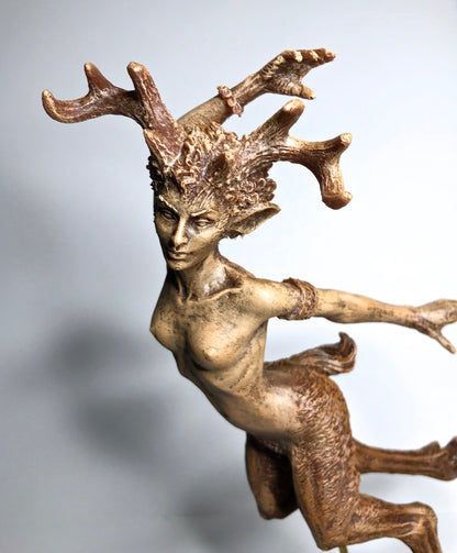 Faun Statue, Hand Painted Resin Sculpture | Mythical Forest Creature Figurine | Woodland Female Satyr Statue for Fantasy Art Decor - -