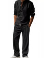 Men's Full Size Button Up Long Sleeve Shirt and Pants Plus Size - Black -