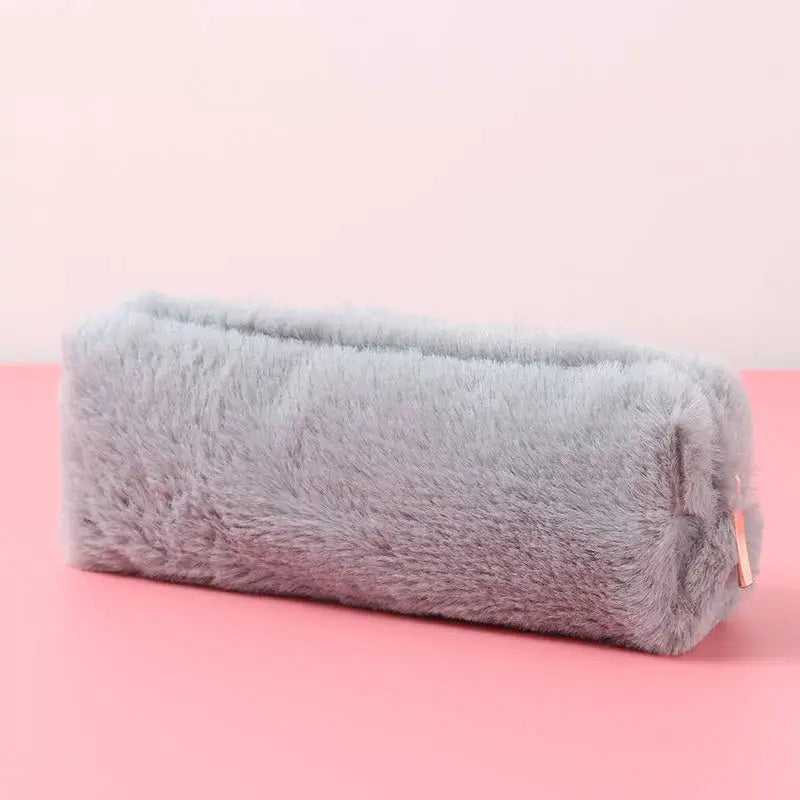 Solid Color Plush Pencil Case Gray