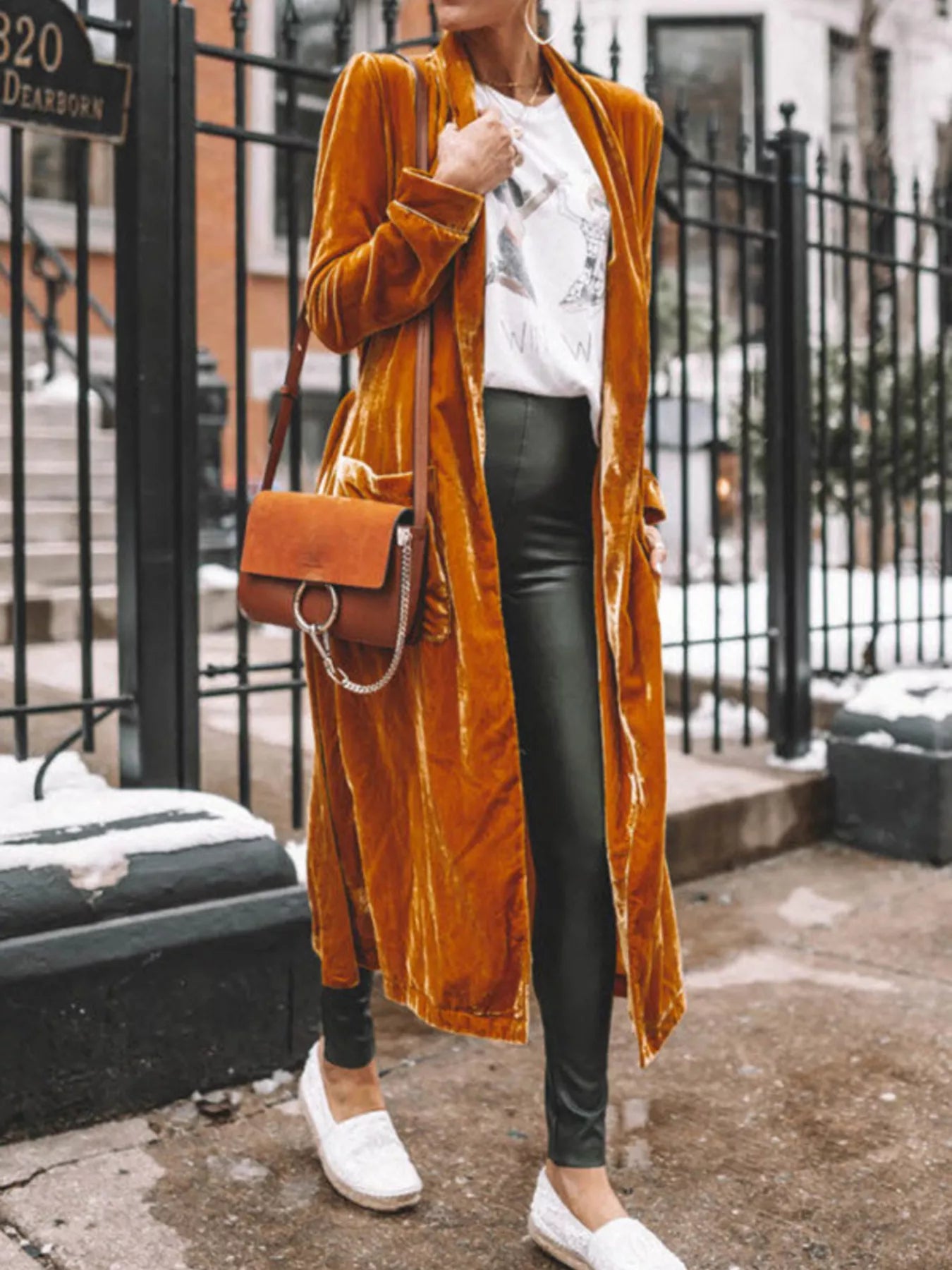 Open Front Long Sleeve Longline Cardigan - Light Brown -