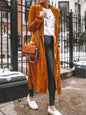 Open Front Long Sleeve Longline Cardigan - Light Brown -