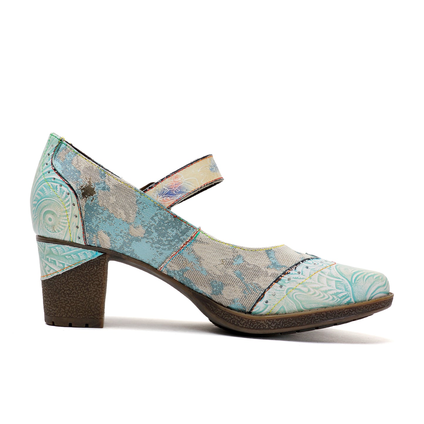Lady's Heels Handmade Shoes Wedding Party Elegant Vintage Leather Buckle Light Blue Pumps - - Pumps