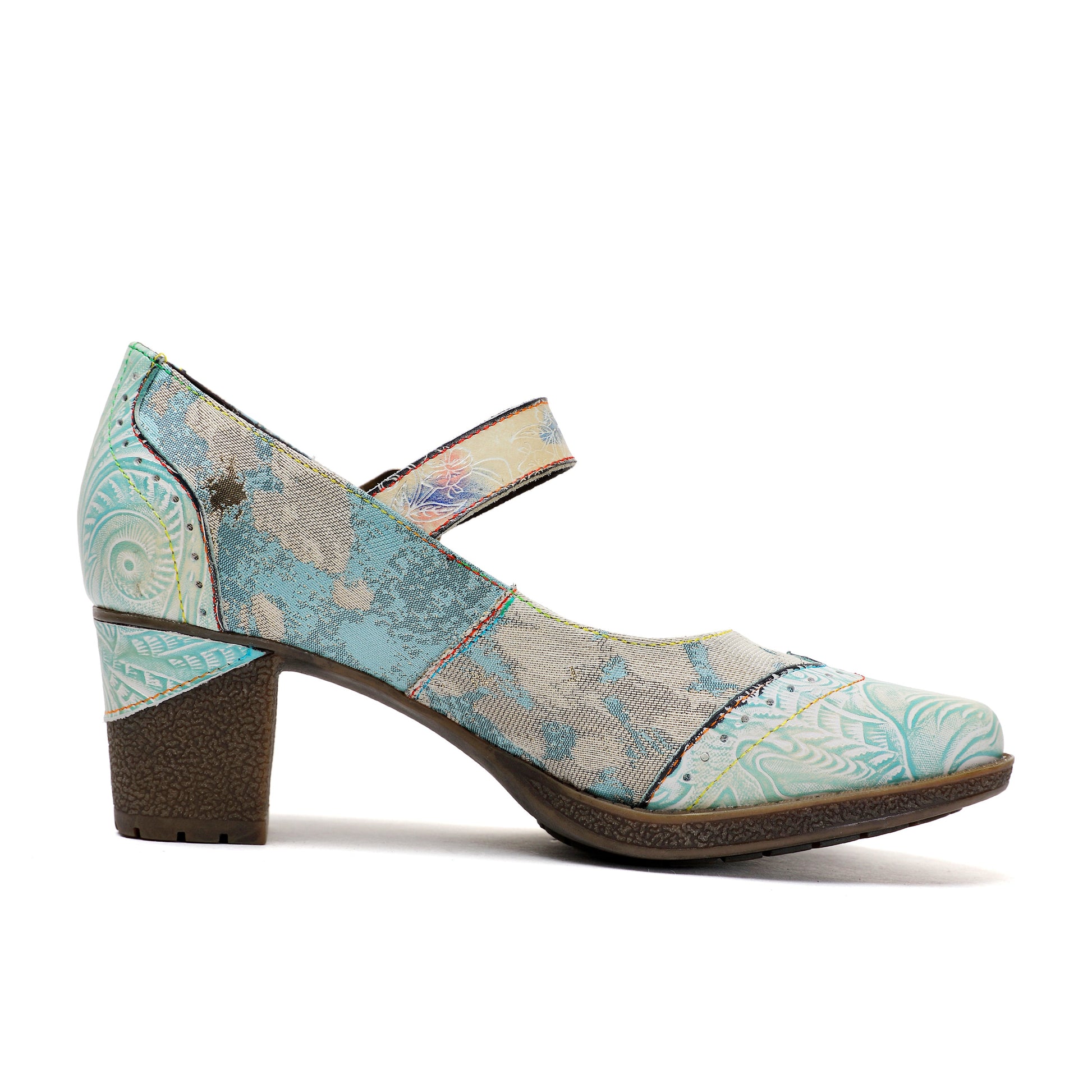 Lady's Heels Handmade Shoes Wedding Party Elegant Vintage Leather Buckle Light Blue Pumps - - Pumps