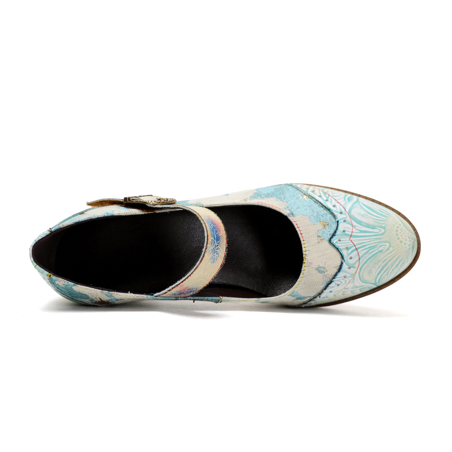 Lady's Heels Handmade Shoes Wedding Party Elegant Vintage Leather Buckle Light Blue Pumps - - Pumps