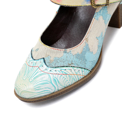 Lady's Heels Handmade Shoes Wedding Party Elegant Vintage Leather Buckle Light Blue Pumps - - Pumps