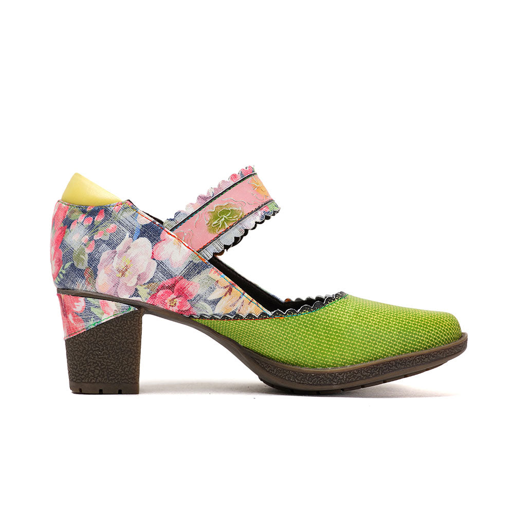 Women's Spring Heels Dress Shoes Party Round Toe Elegant Cowhide Loafer Green Pumps- Colorstepshoes- {{Product type}}