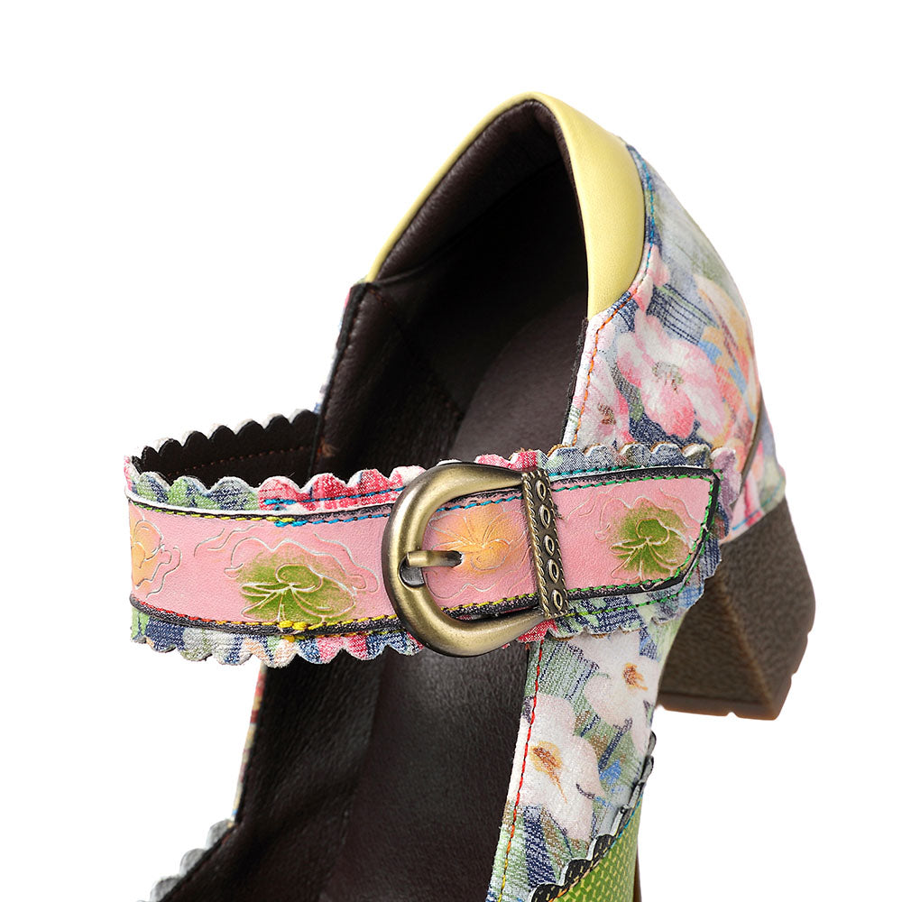 Women's Spring Heels Dress Shoes Party Round Toe Elegant Cowhide Loafer Green Pumps- Colorstepshoes- {{Product type}}