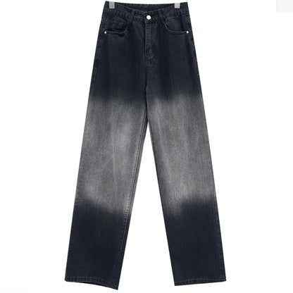 High Waist Black Washed Gradient Straight Leg Jeans - Kia Day Design