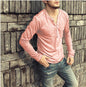 Vintage Style V-Neck Button-Up Mens Long Sleeve Shirt - Pink 4XL - shirt