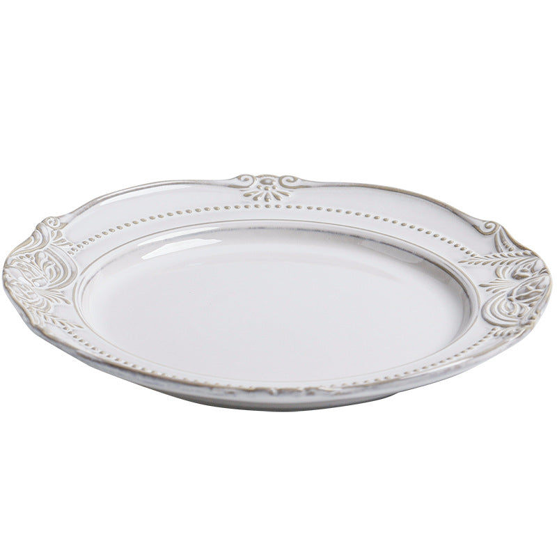 Relief Ceramic Tableware Rice Bowl and Plate Set - Disc 20.4cm - plate set