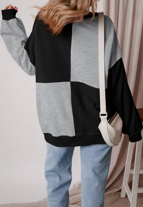 Color Block Half Button Long Sleeve Sweatshirt - -