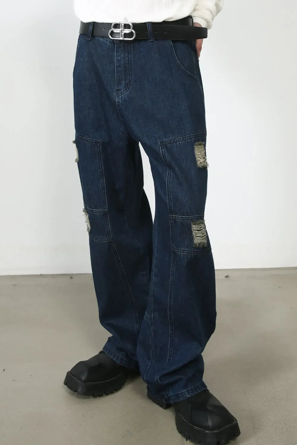Men's Distressed Jeans with Pockets - -
