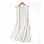 Silk Dress Crepe Dechine Solid a Line Sleeveless O Neck Tank Dresses