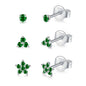 Sterling Silver Floral Stud Earrings Set - A. 3 Pairs(2 3 4mm)-Silver-Green - earrings