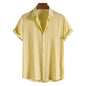 Breathable Soft Summer Casual Short Sleeve Button Up Shirt Men Yellow