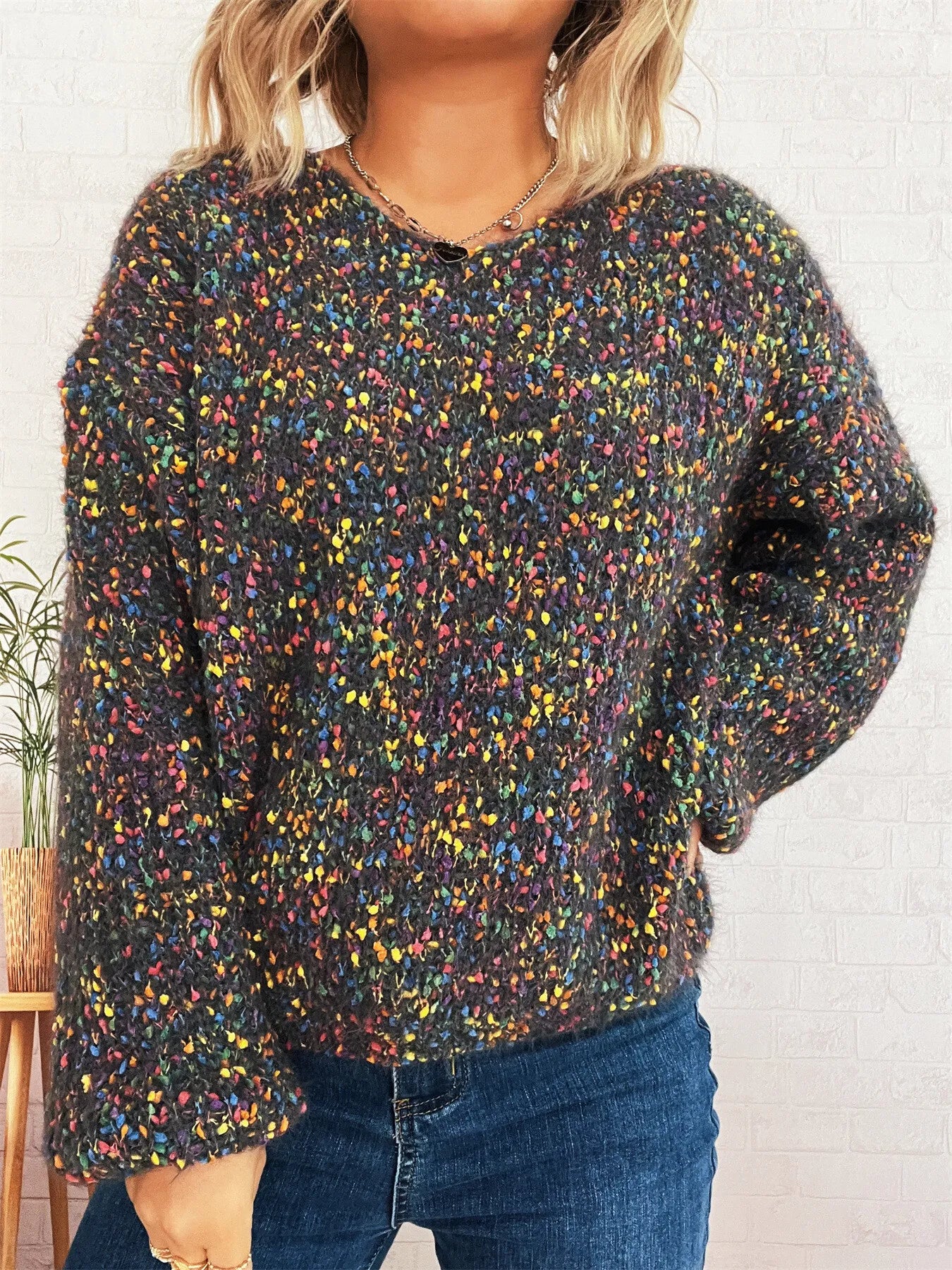 Colorful Long Sleeve Sweater - -